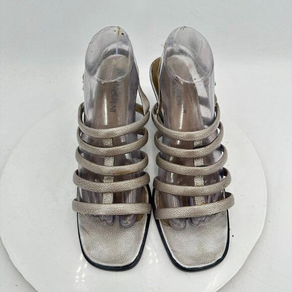YSL Yves Saint Laurent Women Size 11N Silver Block Buckle Heel Sandal - Picture 3 of 11